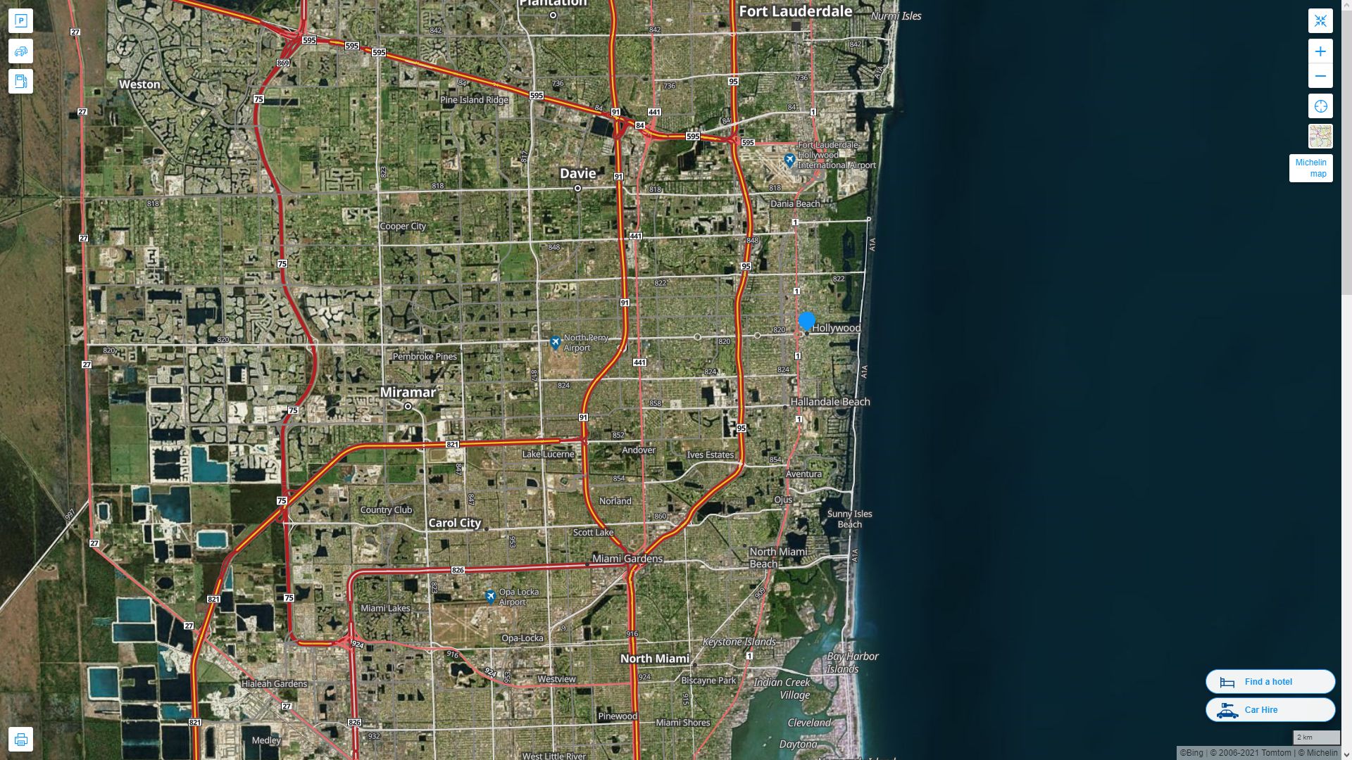 Hollywood Florida Highway and Road Map with Satellite View